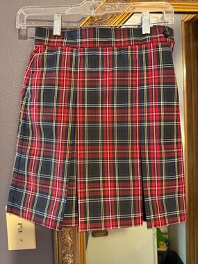 Girls' Red Plaid Pleated School Skirt - Classic A-Line